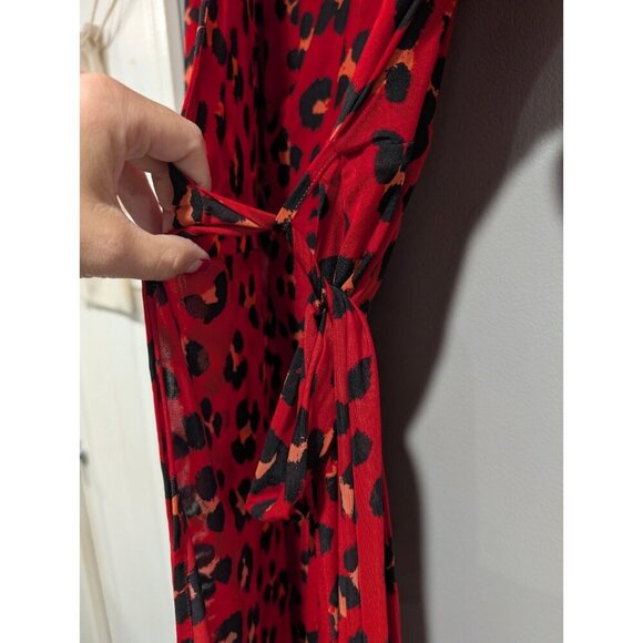 Cabi Siren Wrap Dress Womens Sz M Red Black Leopard Print Layered Business - Picture 10 of 16